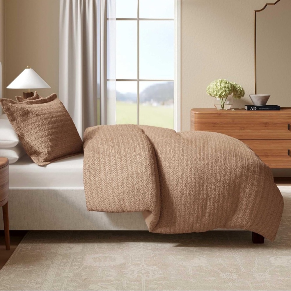 NWOT Queen Waffle Texture Clay Tone Duvet Set